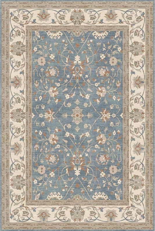 Kuden 5x7 Area Rug, Machine Washable Area Rug with Non-Slip Backing, Vintage Style, Soft, Easy Clean, Low Pile Rug for Living Room, Bedroom, Dining Room