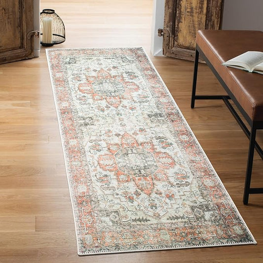 Keen Home Design 2x7 Rug - Machine Washable Runner Rug with Non-Slip Backing, Ideal for Hallway, Entryway, Kitchen, Laundry Room - Vintage, Easy Clean, Durable, Low Pile - (2'6" x 7')