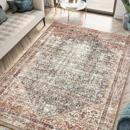 Keen Home Design 8x10 Rug - Machine Washable Area Rug with Non-Slip Backing, Ideal for Living Room, Dining Room, Bedroom - Vintage, Easy Clean, Durable, Low Pile - (8' x 10')
