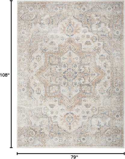 Nourison Home Astra Machine Washable Silver Grey 6'7" x 9' Area Rug - Easy Clean, Non Shedding, Bed Room, Living Room, Dining Room, Kitchen (7' x 9')
