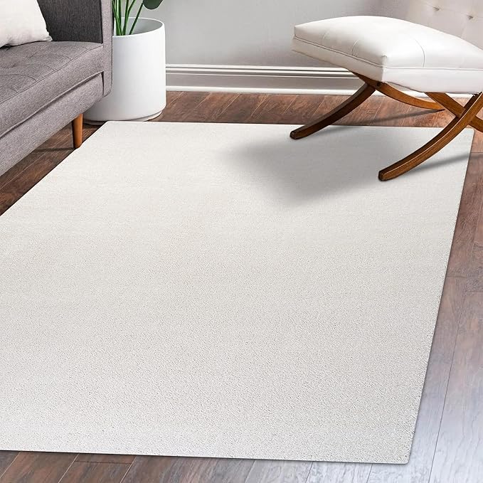 Eyely UES100T-3 Supersoft Haze Solid Low-Pile Indoor Area Rug Casual;Contemporary;Solid;Traditional, Bedroom, Kitchen, Living Room, Easy-Cleaning, Non-Shedding, 3 X 5, Cream