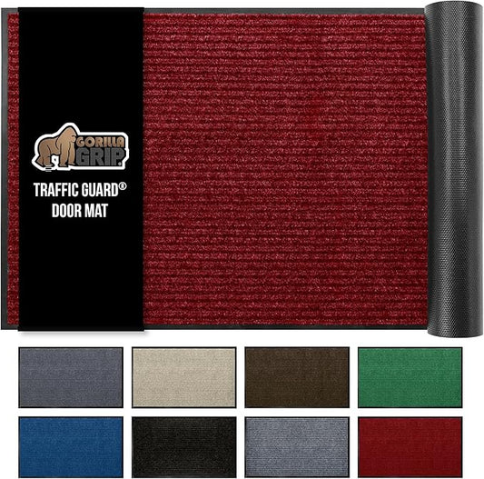 GORILLA GRIP Waterproof Traffic Guard Door Mat, 59x24, Heavy Duty Entryway Mats, Strong Rubber Back Commercial Utility Rugs for Office Hallway, Garage Floor and Home, Low Profile Carpet Runner, Red