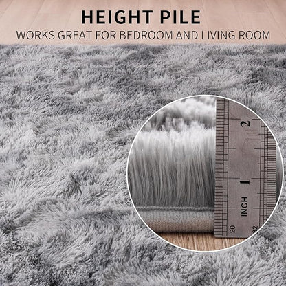 Beglad Shag Rugs for Living Room, Area Rugs 5x7 Feet Upgrade Anti-Skid Modern Minimalist Style Memory Foam Rugs for Bedroom, Indoor Carpet Suitable for Boys Room Decor, Tie-Dyed Light Grey