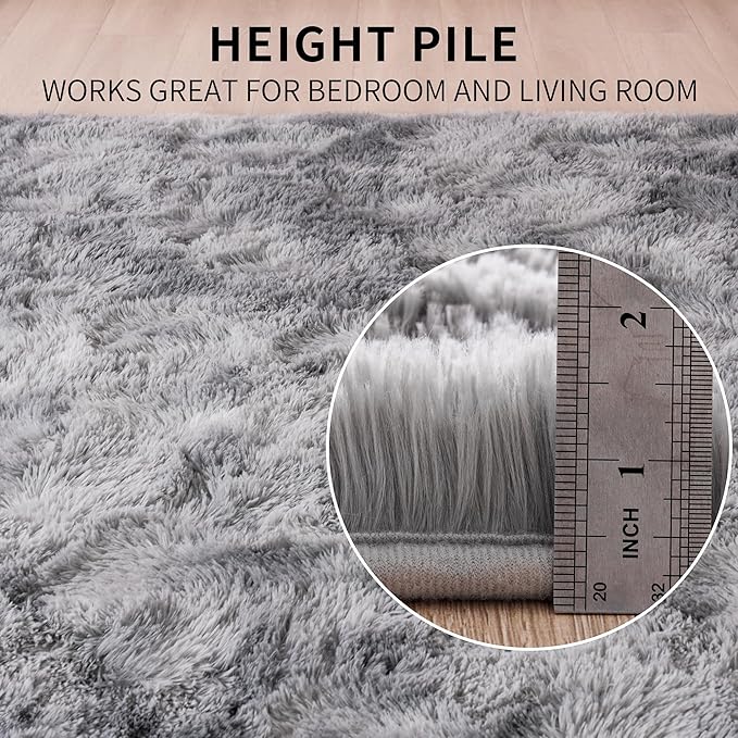 Beglad Fluffy Large Area Rugs 6x9 Feet, Modern Minimalist Style Shag Fuzzy Rugs, Non-Slip Indoor Carpet Soft Rugs for Kids Room, Bedroom & Living Room, Tie-Dyed Light Grey