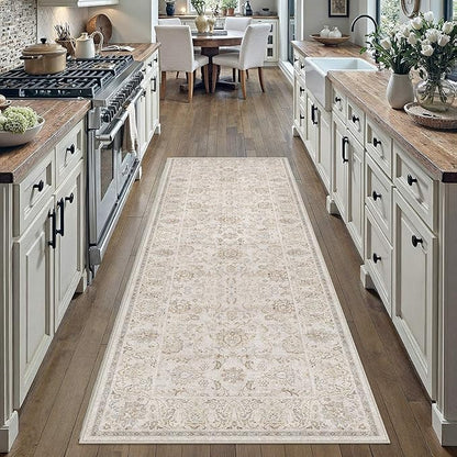 HUGEAR 2x6 Machine Washable Hallway Runner Rugs Vintage Grey - Neutral Non Slip Stain Resistant Low Pile Aesthetic Throw Carpet Kids & Pet Friendly for Bedroom Kitchen