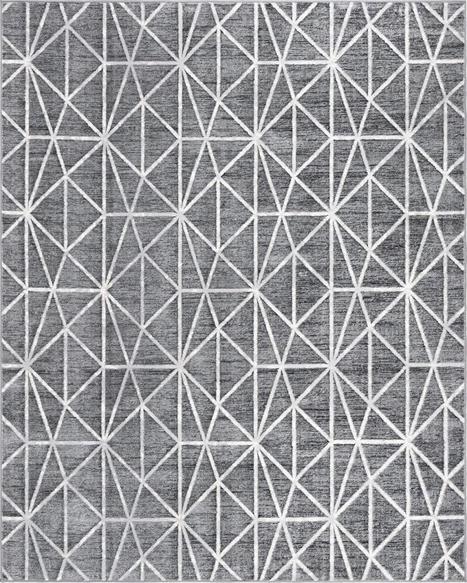 Rugs.com Lattice Trellis Collection Rug – 8' x 10' Gray Low-Pile Rug Perfect for Living Rooms, Large Dining Rooms, Open Floorplans