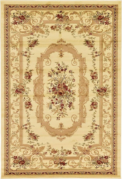 Unique Loom Versailles Collection Traditional Classic Floral Motif Area Rug (6' 0 x 9' 0 Rectangular, Ivory/ Tan)