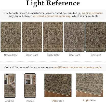 Hallway Runner Rug 2x5 Washable Brown Vintage Distressed Runner Oriental Soft Thin Indoor Carpet Non Slip Low Pile Throw Rug for Kitchen Bedroom Laundry Bedside Entryway