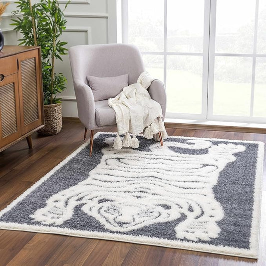 Hauteloom Zane Living Room, Bedroom Area Rug - Plush Pile - Cream - 6'7" x 9'
