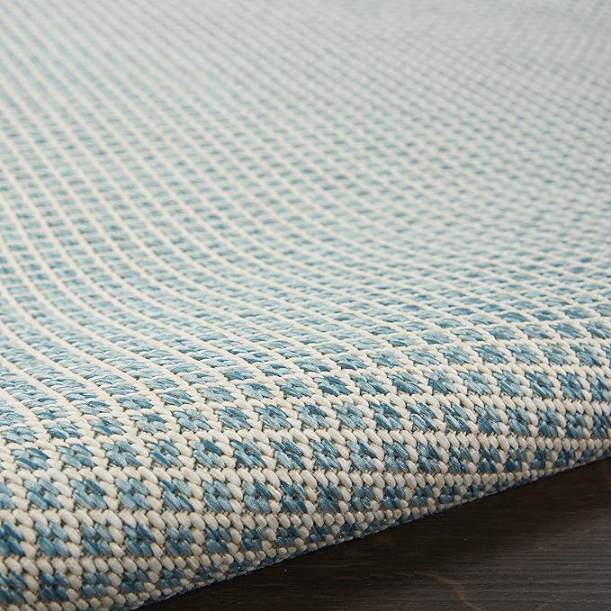 Nourison Home Courtyard Ivory Aqua 5' x Square Area Rug - Easy Clean, Non Shedding, Bed Room, Living Room, Dining Room, Kitchen (5' x Square)