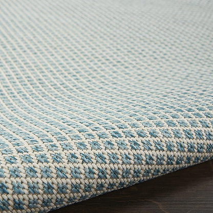 Nourison Home Courtyard Ivory Aqua 5' x Square Area Rug - Easy Clean, Non Shedding, Bed Room, Living Room, Dining Room, Kitchen (5' x Square)