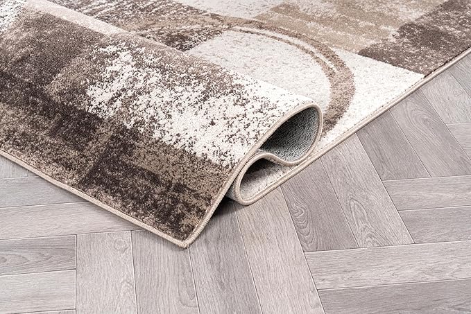 Rugshop Contemporary Abstract Circle Design Area Rug, Fade-Resistant Carpet for Living Room, Dining Room, or Office, Brown, 8'8" x 12'