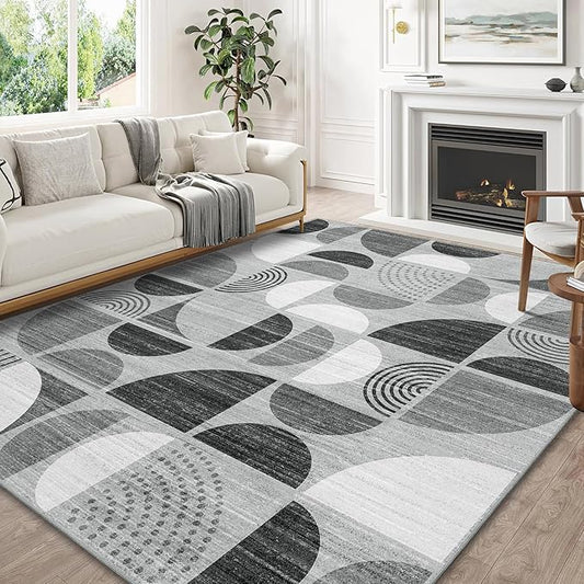 MUJOO Washable Rug 8x10,Large Area Rugs for Living Room Bedroom Dining Room,Boho Throw Floor Carpet Non Slip Soft Modern Abstract Black and Grey
