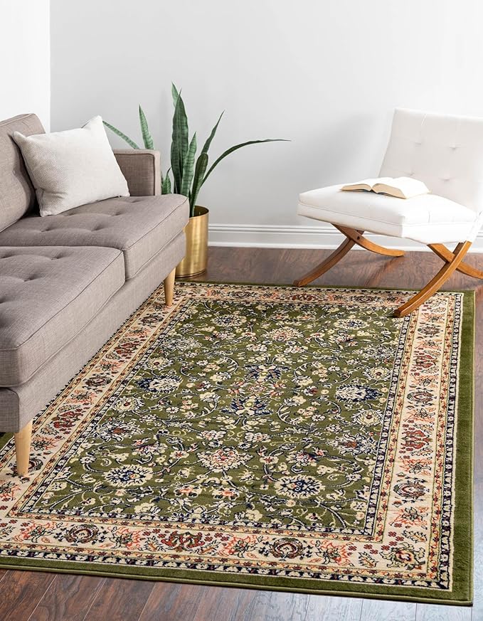 Rugs.com Yasmin Collection Rug – 5' x 8' Green Medium Rug Perfect for Bedrooms, Dining Rooms, Living Rooms