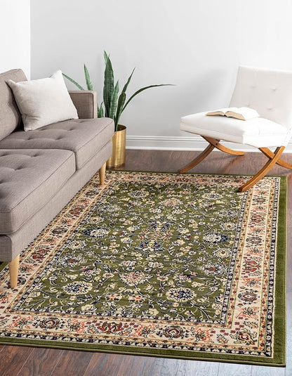 Rugs.com Yasmin Collection Rug – 8' x 10' Green Medium Rug Perfect for Living Rooms, Large Dining Rooms, Open Floorplans