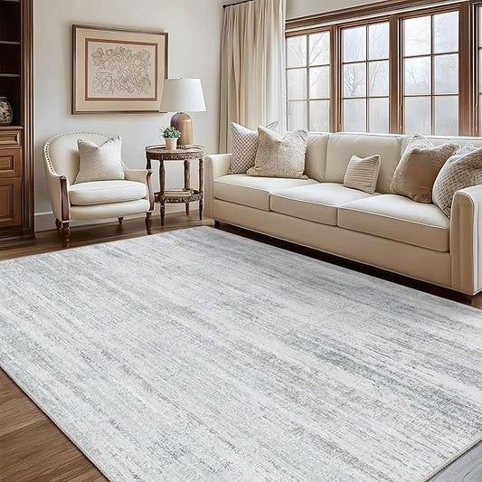 MUJOO 8x10 Area Rugs,Washable Rugs for Living Room Bedroom Dining Room,Modern Abstract Large Non Slip Carpet Indoor,Low Pile Throw Rug Accent Neutral Grey