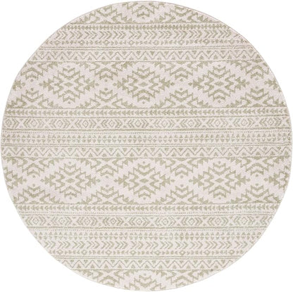 SAFAVIEH Tulum Collection Area Rug - 6'7" Round, Ivory & Sage, Moroccan Boho Tribal Design, Non-Shedding & Easy to Clean, Ideal for Living Room, Bedroom, Dining Space (TUL272H)