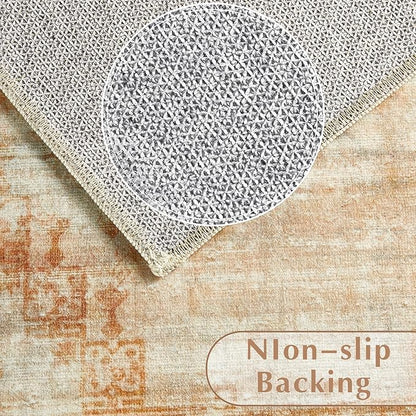 Vintage Living Room Area Rug - 6x9 Large Machine Washable Boho Moroccan Rug Distressed Farmhouse Rugs for Bedroom - Soft Non-Slip Indoor Carpet for Dining Room Office Nursery (Brown, 6'x9')