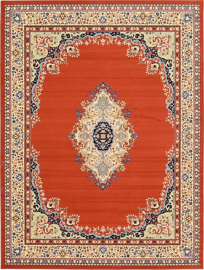 Unique Loom Reza Collection Traditional Persian Style Area Rug, 9 ft 10 in x 13 ft, Terracotta/Ivory