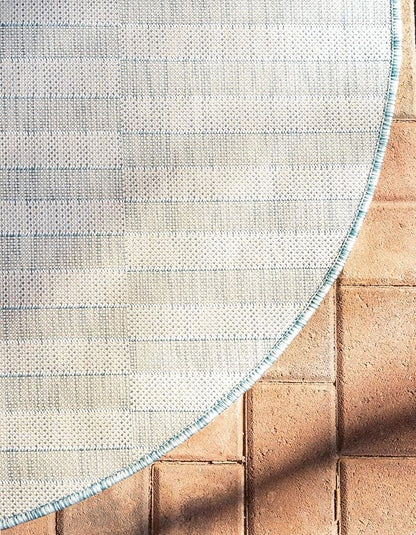 Unique Loom Outdoor Striped Collection Area Rug - Striped (4' 1" Round, Light Aqua/Ivory)