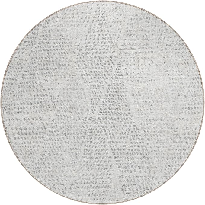 Addison Rugs Chantille ACN591 Silver 8' x 8' Indoor Outdoor Round Rug, Easy Clean, Machine Washable, Non Shedding, Bedroom, Living Room, Dining Room, Kitchen, Patio Rug
