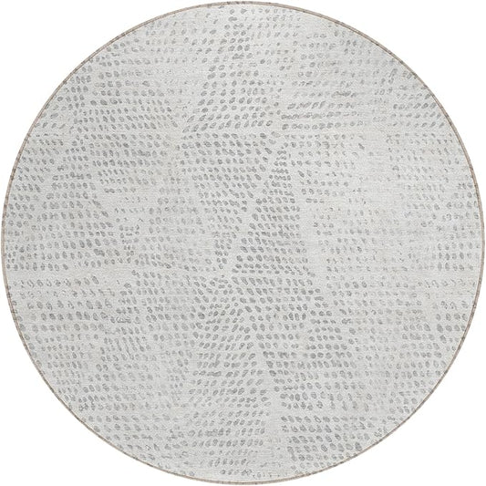 Addison Rugs Chantille ACN591 Silver 8' x 8' Indoor Outdoor Round Rug, Easy Clean, Machine Washable, Non Shedding, Bedroom, Living Room, Dining Room, Kitchen, Patio Rug