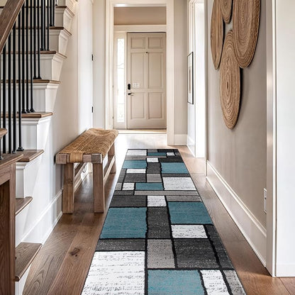 Rugshop Contemporary Modern Boxes for Home Office,Living Room,Bedroom,Kitchen Non Shedding Runner Rug 2'7" x 10' Blue