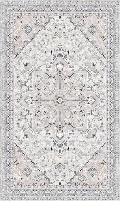 Washable Entryway Rug 3x5 | Non Slip Rug Runners for Hallways, Entryways, Kitchens, Bathrooms, Bedrooms | Ultra-Soft Flannel Carpet Kitchen Rug with Rubber Backing (Beige Blue, 3x5)