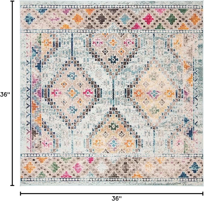 SAFAVIEH Madison Collection Area Rug - 3' Square, Blue & Yellow, Boho Diamond Distressed Design, Non-Shedding & Easy Care, Ideal for High Traffic Areas in Living Room, Bedroom (MAD418K)