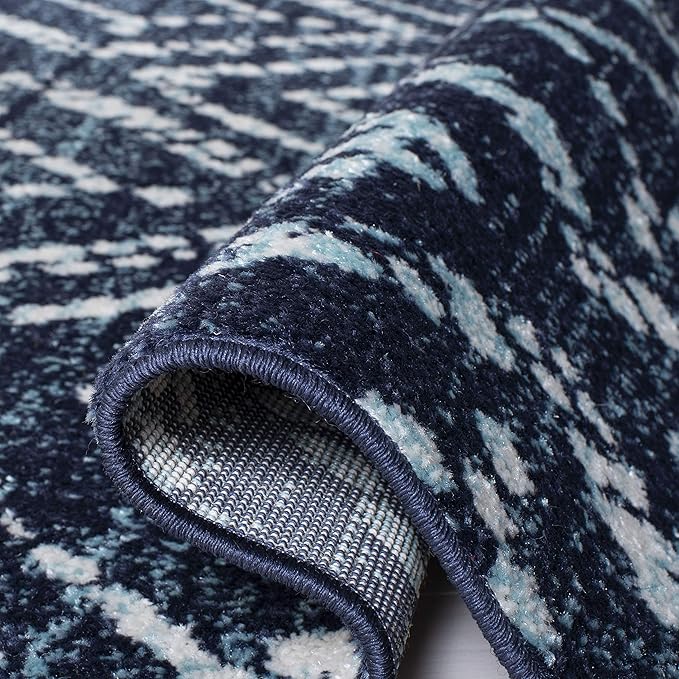 SAFAVIEH Adirondack Collection X-Large Area Rug - 12' x 18', Navy & Ivory, Modern Diamond Distressed Design, Non-Shedding & Easy Care, Ideal for High Traffic Areas in Living Room, Bedroom (ADR131N)