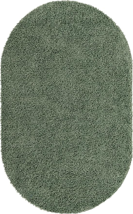Unique Loom Davos Shag Collection Area Rug - Solid (5' 3" x 8' Oval, Sage)