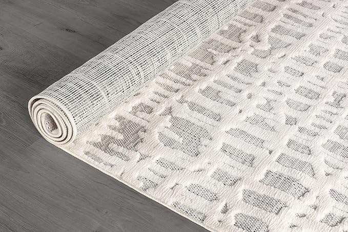 Beverly Rug Micro Loop Area Rug Gray/White 8x10 Abstract Modern Luxury Irregular Grid Durable Soft Indoor Rugs for Living Dining Room Office Stain Resistant Non Shedding Casual Indoor Carpet 8 x 10