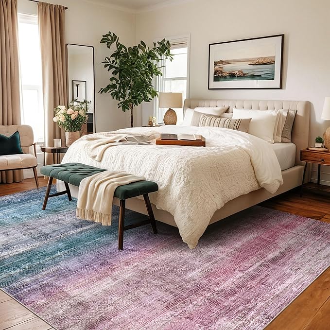 Kokia Abstract Area Rugs 9x12 Bedroom Washable Decor Low Pile Fluffy Non-Slip Non-Shedding Indoor Red Carpet Foldable Stain Resistant Floor Mat Living Room Dining Room, Oslo Orchid