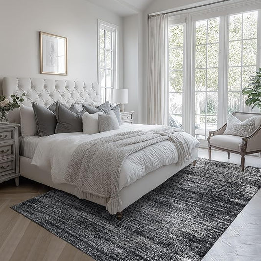 Black and White Rug for Living Room,Washable Abstract Modern Boho Dark 5x7 Area Rugs for Office