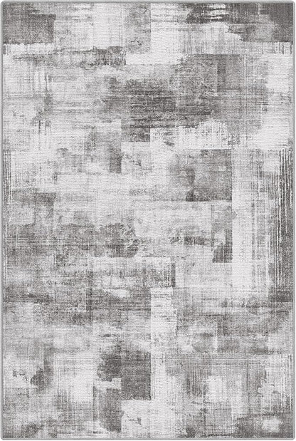 LUMI 5x8 Washable Area Rug for Living Room, Ultra Soft Modern Neutral Grey Rugs Non Slip with Rubber Backing, Low Profile, High Traffic, Stain Resistant Carpets, Ideal for Bedroom, Dining Room