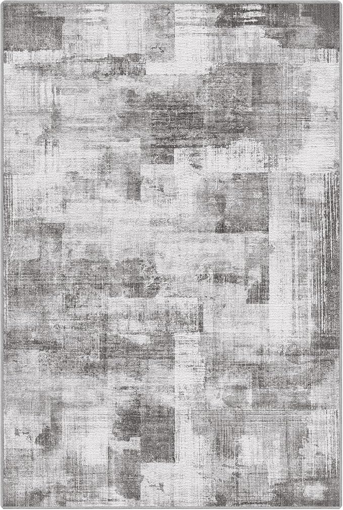 LUMI 8x12 Washable Low-Pile Area Rug for Living Room, Ultra Soft Modern Neutral Grey Rugs Non Slip with Rubber Backing, High Traffic, Stain Resistant Carpets, Ideal for Bedroom, Dining Room