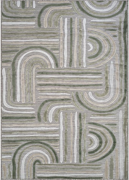 CAMILSON Indoor Outdoor Rug, Beige 8x10 Geometric Arch Striped Area Rugs for Patio and Home Areas, Easy-Cleaning Non-Shedding Living Room, Garden and Deck Washable Outside Carpet (8 x 10)