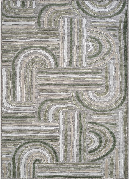 CAMILSON Indoor Outdoor Rug, Beige 5x7 Geometric Arch Striped Area Rugs for Patio and Home Areas, Easy-Cleaning Non-Shedding Living Room, Garden and Deck Washable Outside Carpet (5 x 7)