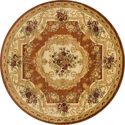 Rugs.com Chateau Collection Rug – 6 Ft Round Brick Red Medium Rug Perfect for Kitchens, Dining Rooms