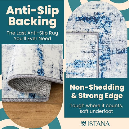 Istana Living Room Rug 10x14 - Blue/White 10 x 14 Area Rug - Foldable Machine Washable Area Rugs 10x14 - Stylish 10x14 Area Rugs Boho - Stain Resistant Washable Rug 10x14