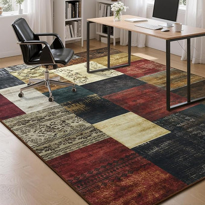 Tepook Modern Area Rug for Living Room, 8x10 Geometric Large Rugs for Bedroom, Washable Patchwork Rug Indoor Non-Slip Throw Carpets for Dining Room Office Farmhouse Home Decor, Multi