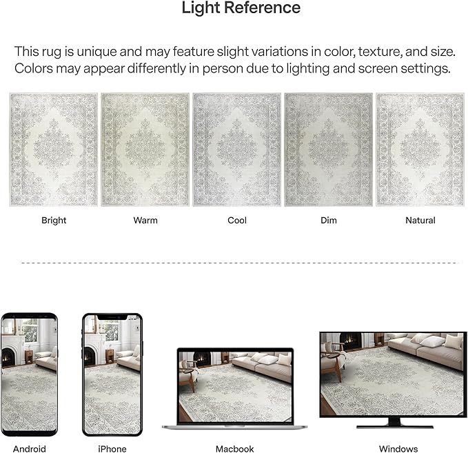 ReaLife Rugs Machine Washable Area Rug - Living Room Bedroom Bathroom Kitchen Entryway Office - Padded Low Pile Stain Resistant Premium - Boho Farmhouse Vintage - Paige - Ivory 7'6" x 9'6"
