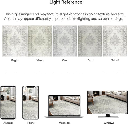 ReaLife Rugs Machine Washable Area Rug Runner - Living Room Bedroom Bathroom Kitchen Entryway Office - Padded Low Pile Stain Resistant Premium - Boho Farmhouse Vintage - Paige - Ivory 2'6" x 6'