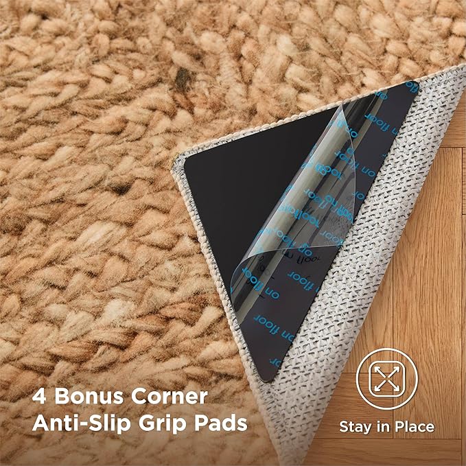 Bedsure 6x9 Printed Jute Rug for Living Room, Machine Washable Rugs, Jute-Look Rug, Non-Slip Backing, Non-Shedding