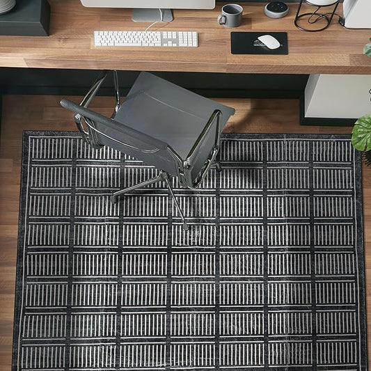 Rugshop Bohemian Stripe Lines Washable Non Slip Area Rug 3' x 5' Black