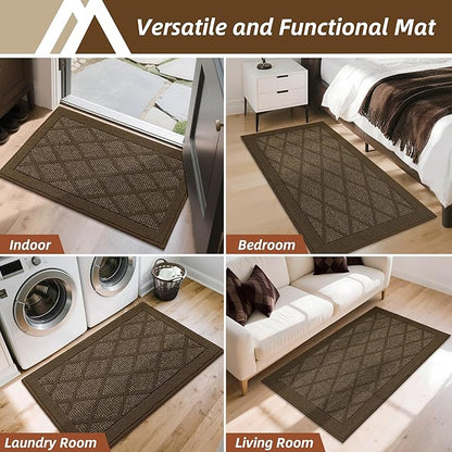 COSY HOMEER Non-Slip Door Mat 24"x36", Entryway Rugs Low Profile Absorbent Dirt Trapper Doormat for Front Entrance, Washable Polypropylene Entry Mat (Dark Brown)