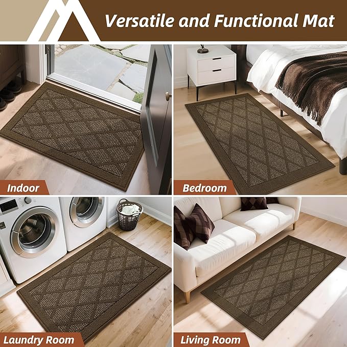 COSY HOMEER Non-Slip Door Mat 20"x32", Entryway Rugs Low Profile Absorbent Dirt Trapper Doormat for Front Entrance, Washable Polypropylene Entry Mat (Dark Brown)