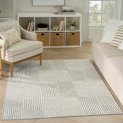 Nourison Home Textured Home Grey Ivory 3'11" x 5'11" Area Rug - Easy Clean, Non Shedding, Bed Room, Living Room, Dining Room, Kitchen (4' x 6')