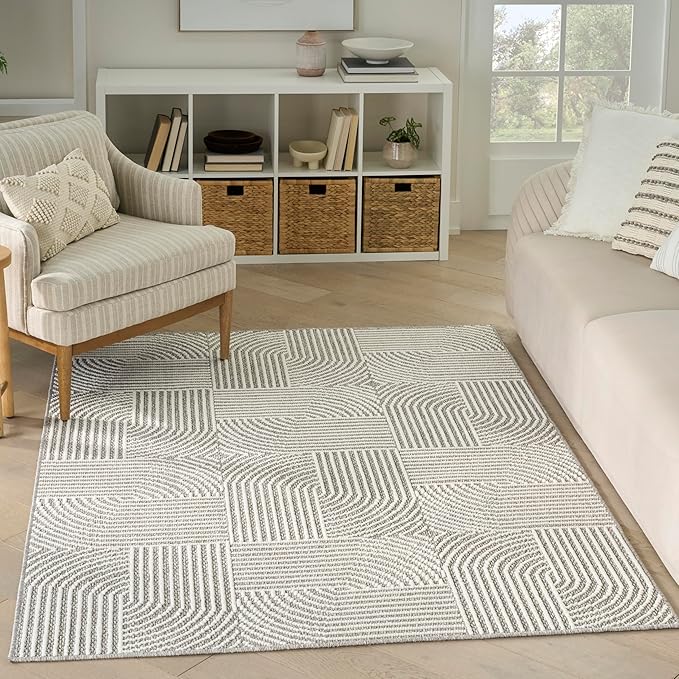 Nourison Home Textured Home Grey Ivory 5'3" x 7' Area Rug - Easy Clean, Non Shedding, Bed Room, Living Room, Dining Room, Kitchen (5' x 7')