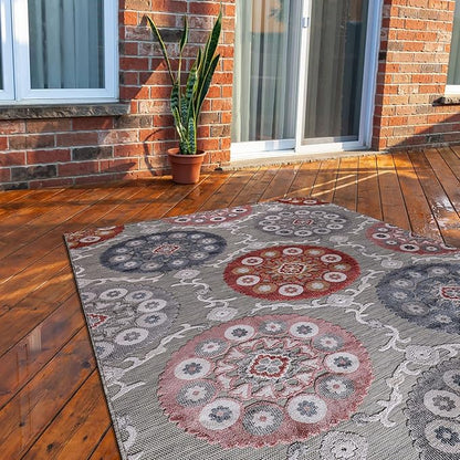 CAMILSON Indoor Outdoor Rug 6x9 Bohemian Medallion Floral Area Rugs for Indoor and Outdoor Patios Easy-Cleaning Non-Shedding Living Room Garden and Kitchen Washable Outside Carpet (6 x 9 / Multicolor)